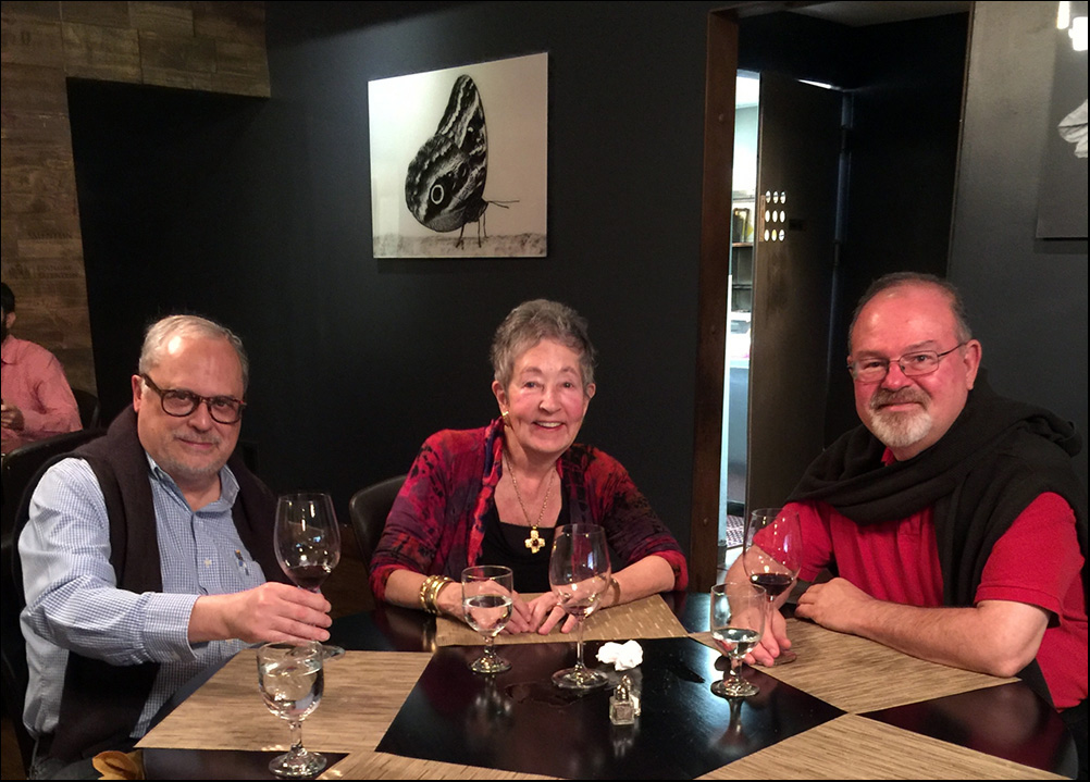 Sally Mosher with friends Christian Mounger and Ron Harrell at Santa Monica Malbec.