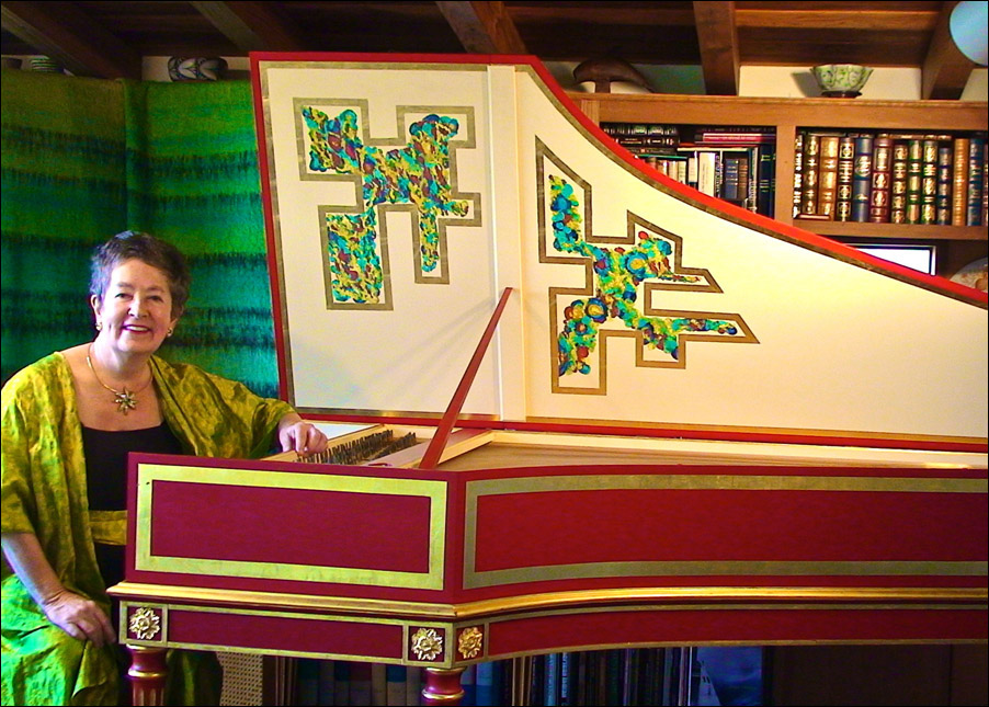Sally Mosher at her French Double harpsichord